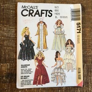 McCalls Crafts Sewing Pattern 5171 11.5" Doll Dress Gown Glamour Nights UNCUT